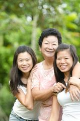 Happy Asian Senior lady and her daughters