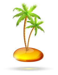 two palm trees on sandy island