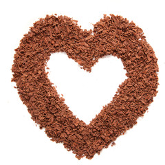 heart-shaped frame, made of of grated dark chocolate