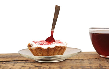 fresh baked cupcake closeup on a wooden table