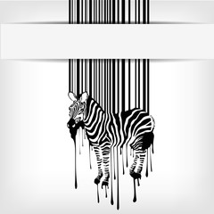 abstract vector zebra silhouette with barcode - obrazy, fototapety, plakaty