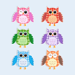 Colorful owls textile stickers