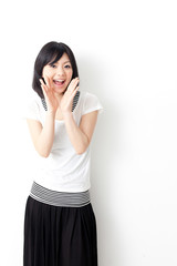attractive asian woman cheering