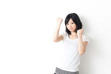 attractive asian woman cheering