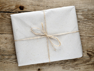 Package on wooden background