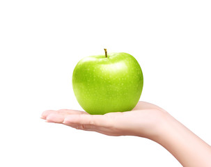 green apple on hand isolated