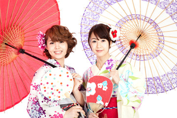 Beautiful kimono women. Portrait of asian women.