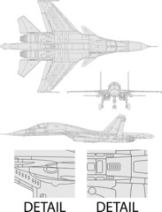 Detailed vector of a modern military airplane