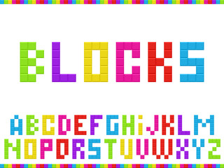 Multicolored blocks alphabet. Vector illustration.