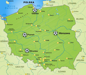 Fussballkarte von Polen mit Nachbarländern