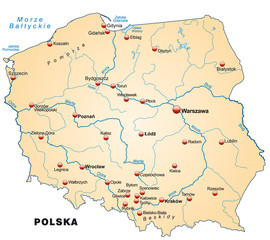 Landkarte von Polen mit Hauptstädten