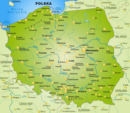 Umgebungskarte von Polen mit Hauptstädten