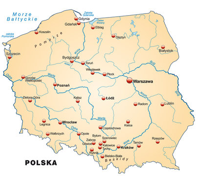 Fototapeta Landkarte von Polen mit Hauptstädten