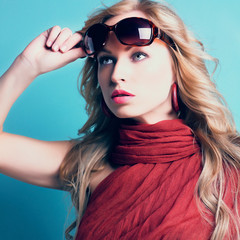 beautiful blond woman with sunglasses