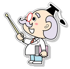 指し棒で指示する博士