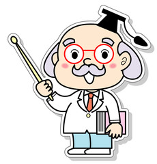 指し棒で指示する博士