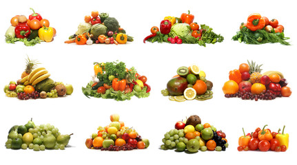 Huge piles of fresh and tasty fruits and vegetables