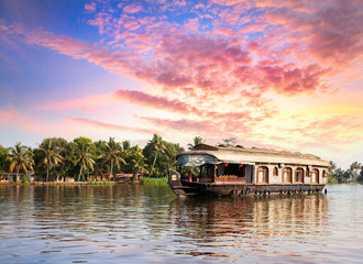 House boat in backwaters - obrazy, fototapety, plakaty