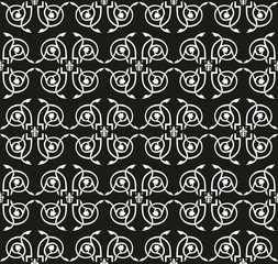 Seamless damask floral black-and-white vector ornament