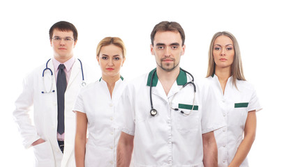 A team of young and smart medical workers on white