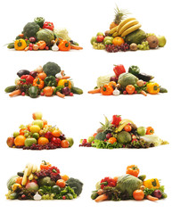 Huge piles of fresh and tasty fruits and vegetables