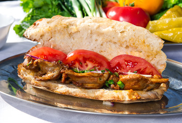 Lavash with grilled meat and vegetables
