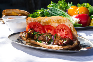 Lavash with grilled meat and vegetables