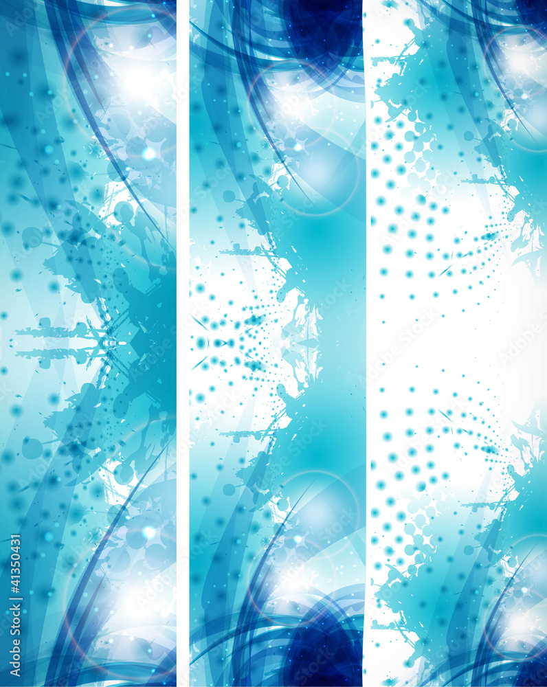 Sticker set of three banners abstract headers with blue blots vector