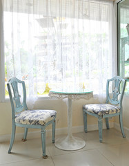 chair and curtain