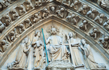 Sculptures on fasade of The Notre Dame de Paris. France.
