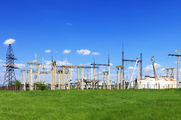 The Substation and Power Transmission Lines. Panorama