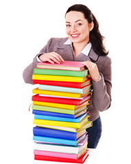 Woman holding book.