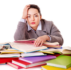 Woman holding book.