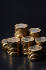 coins on the black background