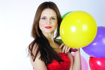 Naklejka premium bright beautiful girl with air ball