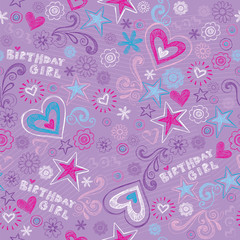 Seamless Birthday Pattern Doodle Sketchy Hearts and Stars