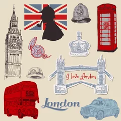 Fotobehang Doodle Set van Londen doodles - voor ontwerp en plakboek - met de hand getekend