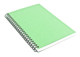 Green front cover notebook isolated on white background
