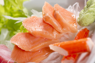 Mix sashimi, salmon and crab stick