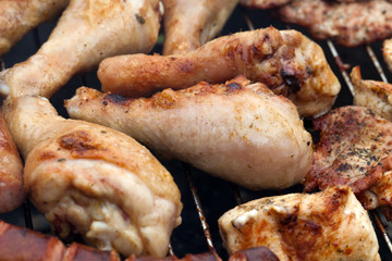 barbecue with delicious grilled meat on grill
