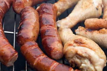 barbecue with delicious grilled meat on grill