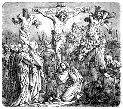 Shows the crucifixion of Christ