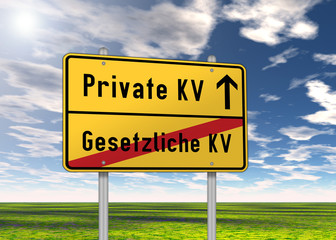 Ortsschild "Private KV / Gesetzliche KV"
