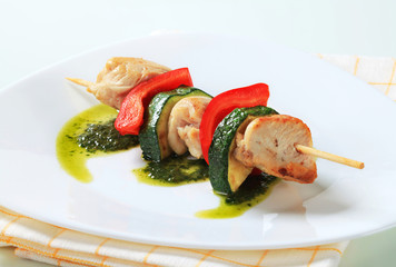 Chicken and vegetable skewer