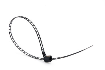 loop shape black plastic cable tie on white