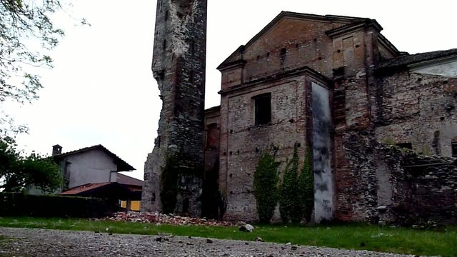 Damaged ancient X century building Pieve di Suno, Italy