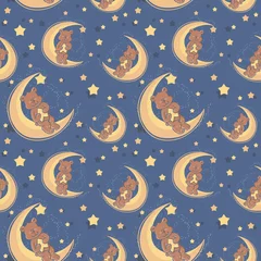 Cercles muraux Ours Ours en peluche assis sur un motif textile sans couture de lune