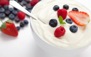 Berries in a bowl with cream