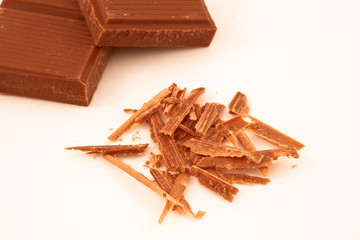 Chocolate shavings and chocolate pieces together