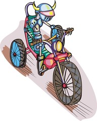 Robot on bike. Cartoon